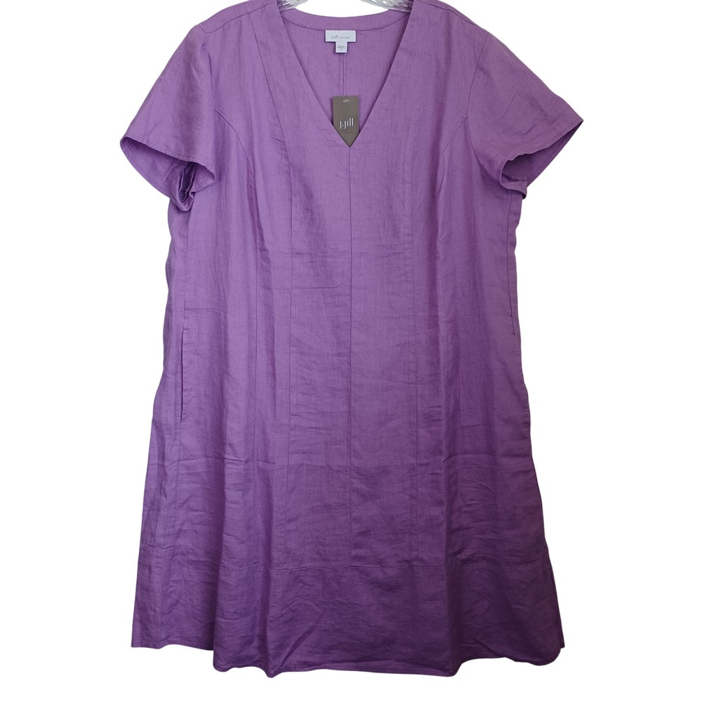 J. Jill Love Linen Aster Purple V-Neck Shift Dress XL NEW 291531 - Picture 9 of 9